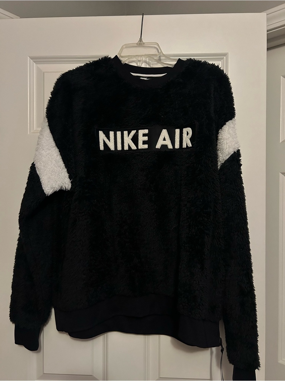 Nike Black Fuzzy Crewneck Sweatshirt with White Accents